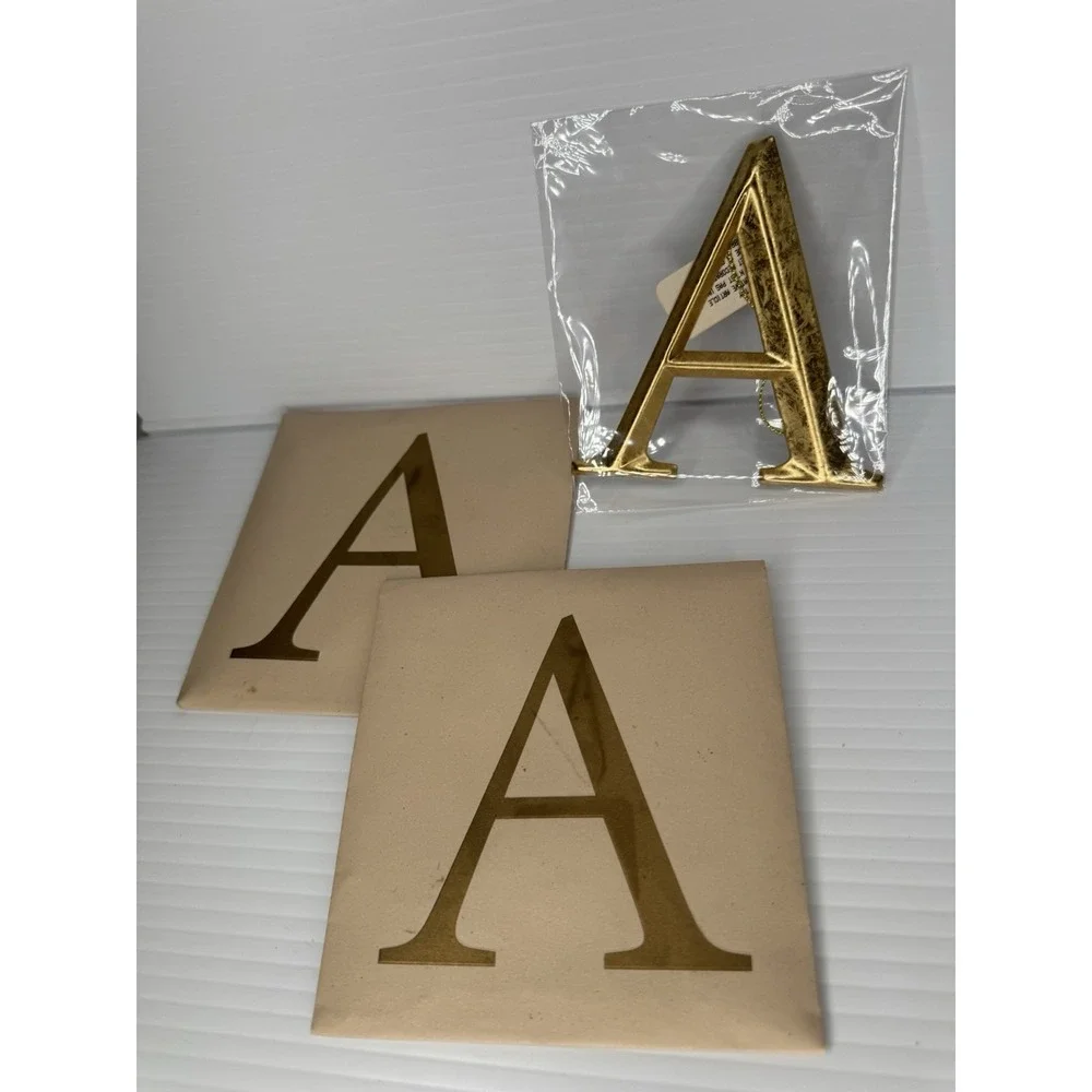 Restoration Hardware Gold Letter A Monogram Ornaments Set of 2 Vintage 2005 NEW